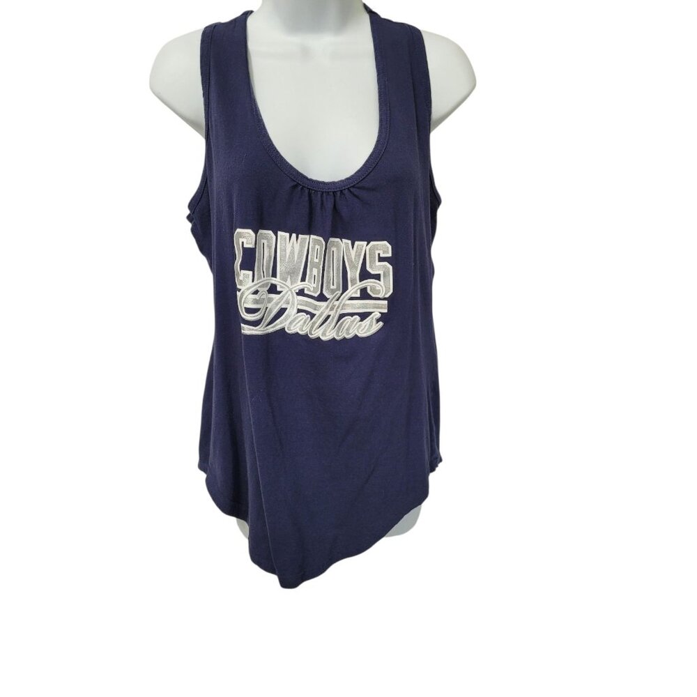 Dallas Cowboys Football Womens Racerback Tank Top L Blue NFL Curved Hem